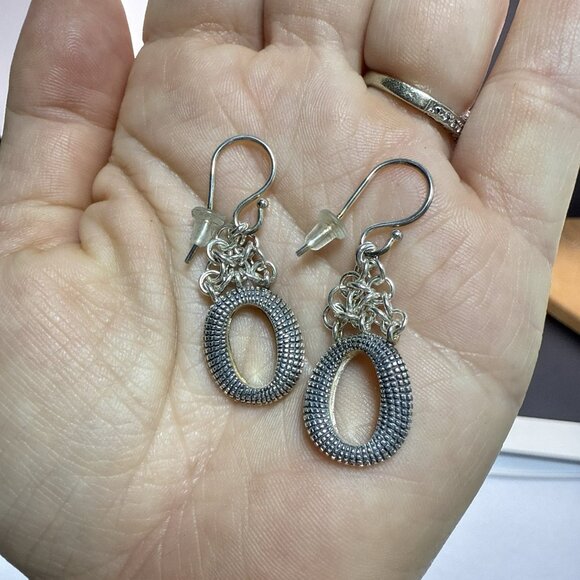 Michael Dawkins Earrings Sterling Silver Pebbled Granulated Link Dangle Drop 925 - Picture 11 of 13